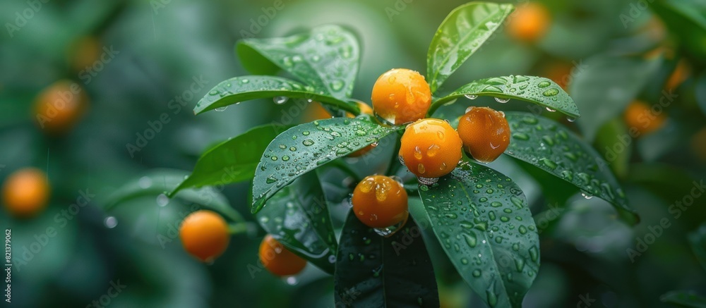 Poster cluster of oranges growing on a tree