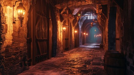 Fototapeta premium Mysterious dark dungeon Abandoned city halloween night scene