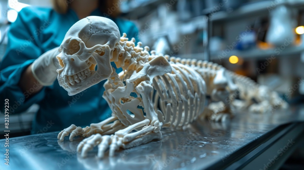 Poster create an image of a veterinary hospital utilizing 3d printing