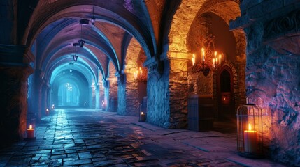Obraz premium Mysterious dark dungeon Abandoned city halloween night scene
