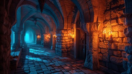 Fototapeta premium Mysterious dark dungeon Abandoned city halloween night scene