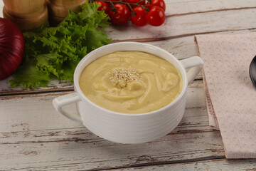 Gourmet cheese soup in the bowl