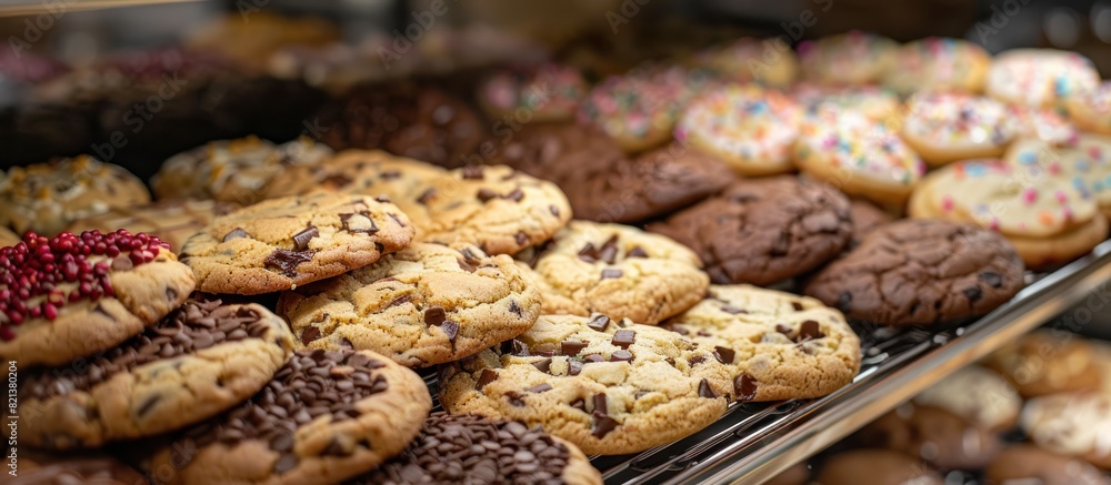 Poster array of delicious cookies cooling on a rack