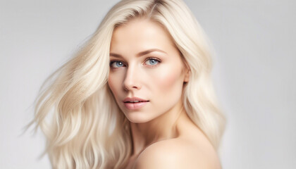Fototapeta premium Portrait of blond hair and white skin beautiful women, skin care ad, isolated white background 
