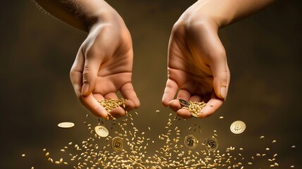 abundance and prosperity as left and right human hands, fingers gripped together