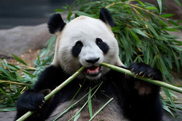 Obraz premium panda eating bamboo