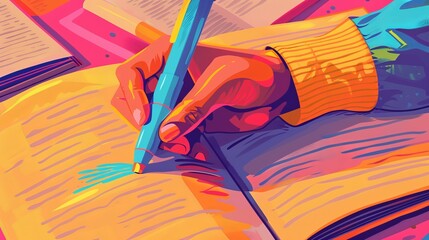 Hand writing in a book for education or design purposes