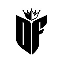 DF Letter monogram with shield shape with crown black and white color design
