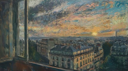 Impressionistic Painting Of Paris Skyline At Sunset