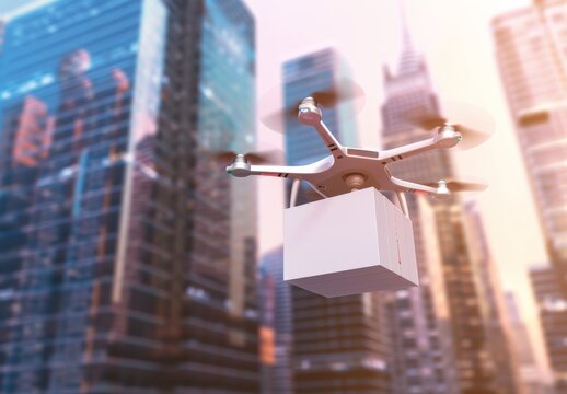 The innovative logistics and transportation technology of Drone Delivery for Urban Cityscapes enables efficient urban transport for quick shipping, utilizing drones in city environments