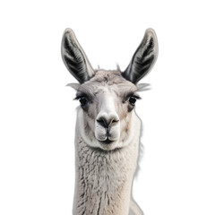 A high-resolution photograph of a llama standing in a vibrant natural landscape. The llama, with its thick woolly coat and expressive eyes, is captured in sharp detail against a scenic backdrop.