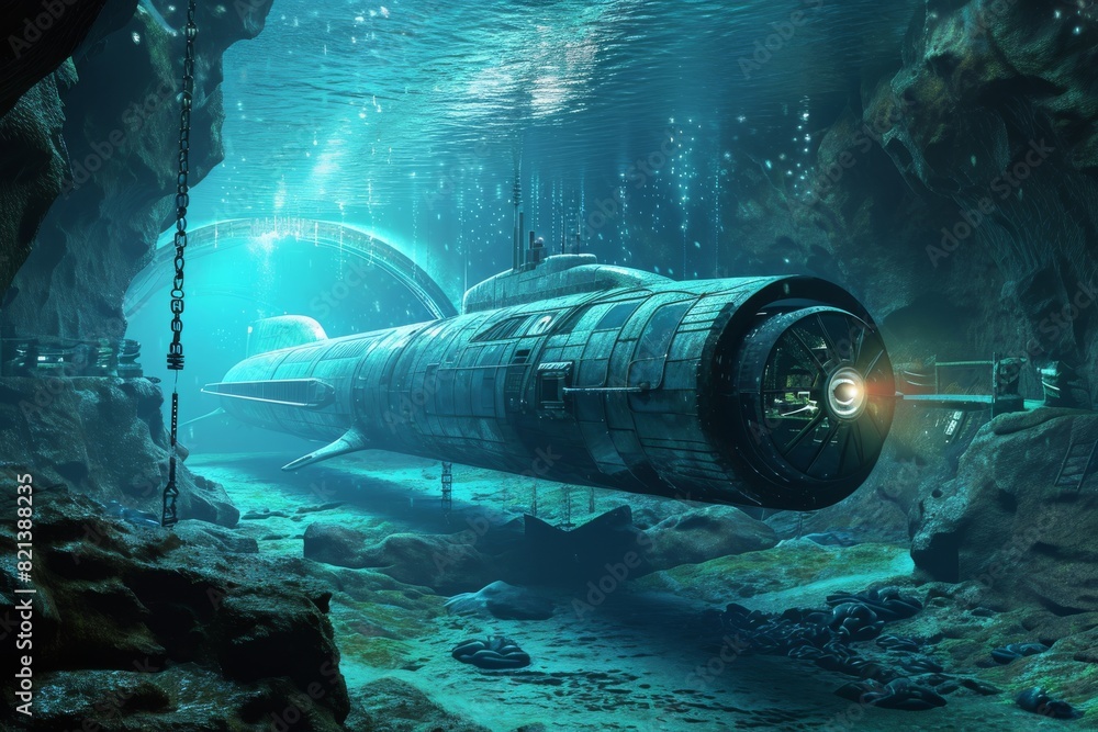 Canvas Prints Underwater exploration with high-tech submarines view, AI generated