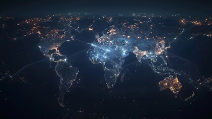 Abstract digital map of world, concept of world global network and connectivity.