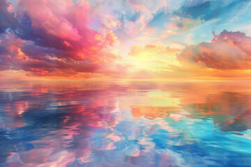 Vibrant Sky Reflection, Abstract Digital Art