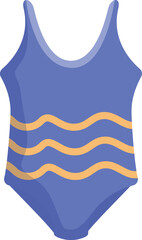 Flat design vector of a stylish blue onepiece swimsuit with yellow stripes, perfect for summer graphics
