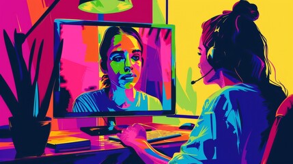 Modern illustration of a person having a video call for online communication