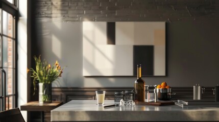 Modern interior design with a minimalist artwork for a contemporary dining space