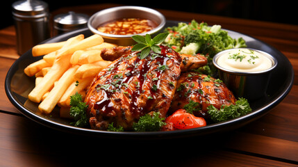 Fototapeta premium Grilles chicken steak Grilled chicken plate Fried chicken
