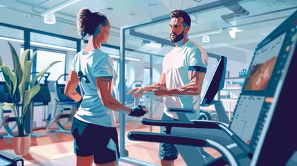 Online fitness workout with virtual coach for health and fitness themed designs