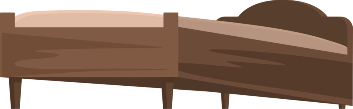 recommend clip art: Illustration of a cozy. Modern. Minimalist cartoon wooden bed frame in a single bedroom interior. With a simple. Graphic. Flat design. Isolated in brown wood grain vector