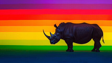 Fototapeta premium Colorful Rhino on Rainbow Gradient Background