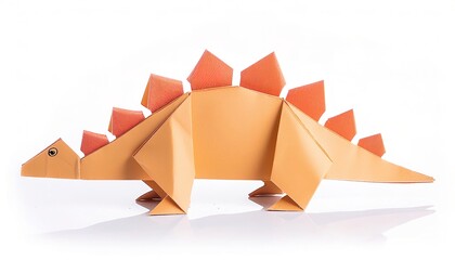 Animal extinct reptile or bird concept origami isolated on white background of a stegosaurus...