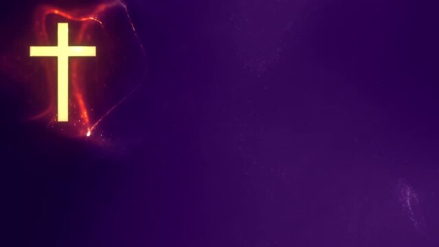 Holy Christian Cross on Violet Purple Particle Loop Background