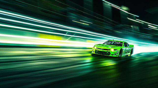 NASCAR Green racing car going fast