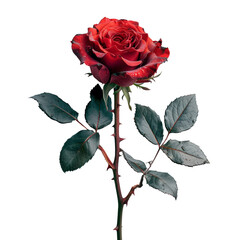Obraz premium A single red rose, extracted from the backdrop, isolated without any background. Concept of love and romance. Generative Ai.