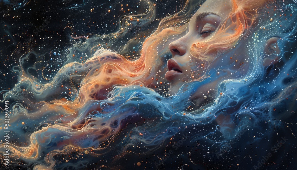 Aufkleber starry swirls and cosmic dust pattern - this digital artwork showcases a mesmerizing pattern of star