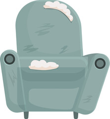 Cartoon of an old, damaged armchair with torn upholstery