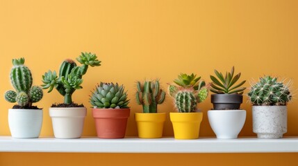Fototapeta premium Group of various indoor cacti and succulent plants in pots isolated on a white background