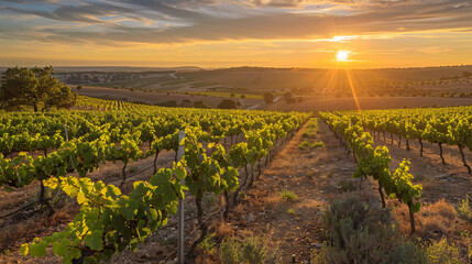 Obraz premium Sunset Over Vineyard Landscape
