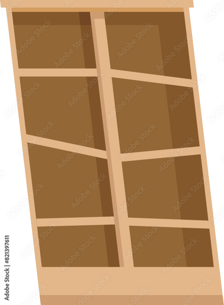 Aufkleber vector graphic of a simple brown wooden bookshelf with empty compartments