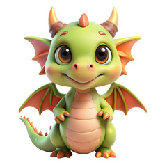 Fototapeta premium Psd green cartoon dragon on a transparent background