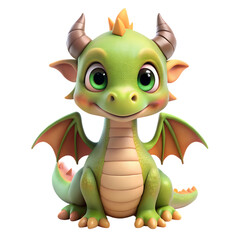 Fototapeta premium Psd green cartoon dragon on a transparent background
