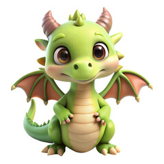 Fototapeta premium Psd green cartoon dragon on a transparent background