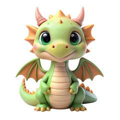 Fototapeta premium Psd green cartoon dragon on a transparent background