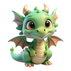 Fototapeta premium Psd green cartoon dragon on a transparent background
