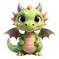 Fototapeta premium Psd green cartoon dragon on a transparent background