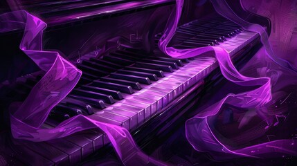 Purple piano keys with fabric for music or fantasy themed designs