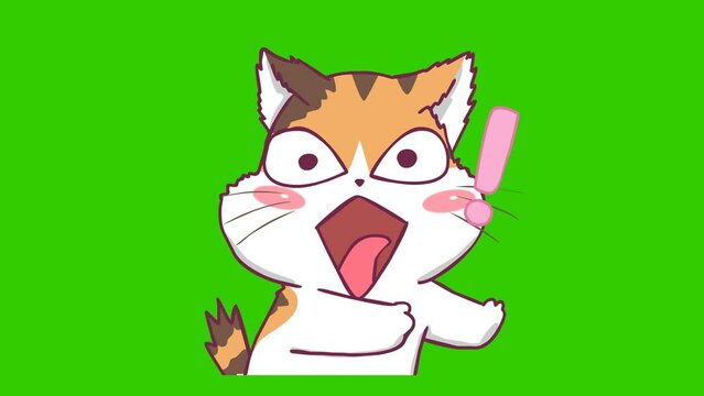 Animated Kitten Running Away in Fear Green Screen