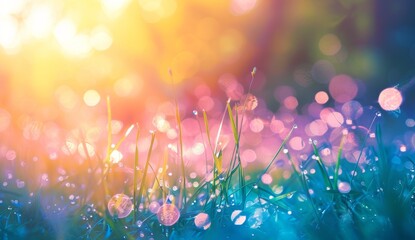 Abstract blurred spring background with bokeh light effect and green grass in sunlight Blurred nature landscape with sun rays Generative AI