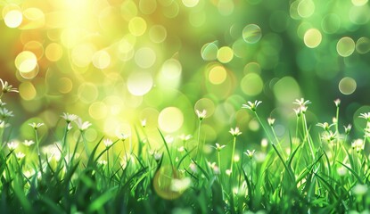 Obraz premium Abstract blurred background with bokeh and sunlight in a green spring meadow Blurred background with soft focus and defocused light for a nature concept banner design Generative AI