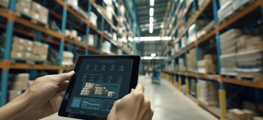 The effectiveness of warehouse inventory management can be greatly improved by utilizing a digital tablet in a modern storage facility, enhancing logistics and supply chain operations