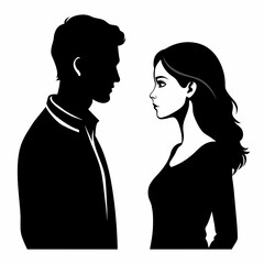 Man and woman face to face profile isolated on white background  