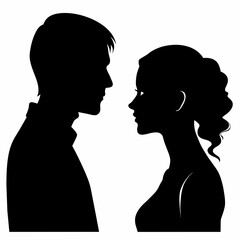 Man and woman face to face profile isolated on white background  