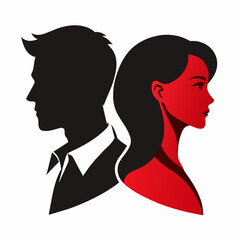 Man and woman face to face profile isolated on white background  