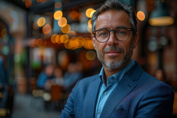Fototapeta premium A business portrait capturing the dedication and commitment of a passionate entrepreneur. Concept of perseverance and dedication to success. Generative Ai.