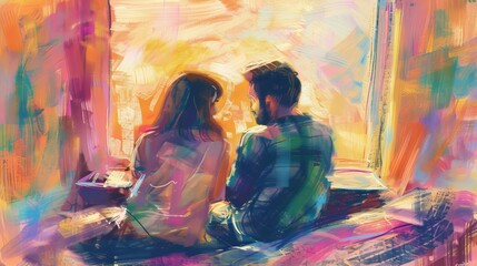 Romantic couple painting for love and relationship themed designs